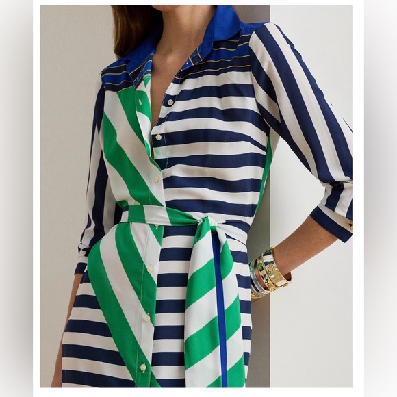 Lauren Ralph Lauren Long Sleeve Dress in Blue and Green Stripes - Picture 4 of 8
